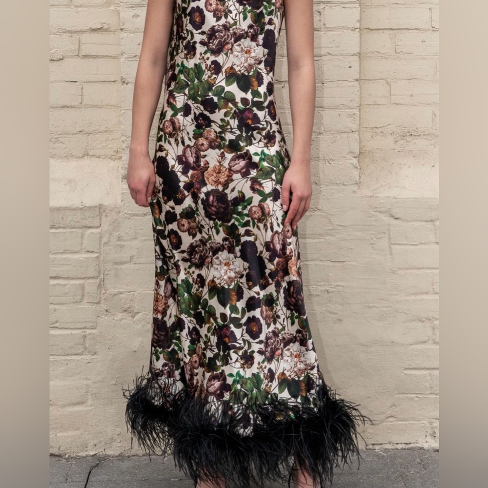 Worn Once | Vasiliki Atelier Liya Asymmetric Silk Maxi Dress with Faux Feather - Picture 4 of 5